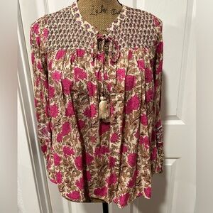 Rachel Zoe Pink and Brown Floral Blouse